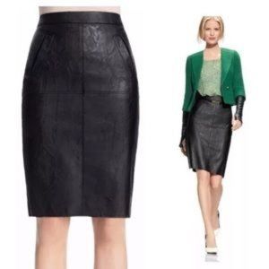 CAbi Black Vegan Faux Leather Pencil Skirt